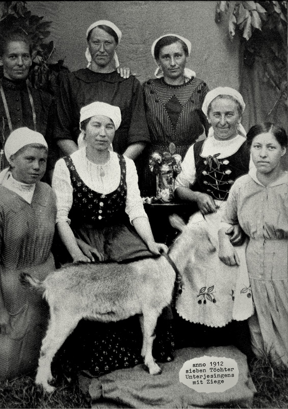 Nein, nicht die 7 Geislein, 7 Jesinger Töchter mit 1 Geis anno 1912